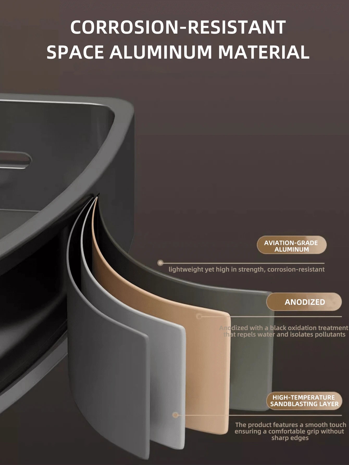 Premium Aluminium Bathroom Shelf with Hooks – Set of 2