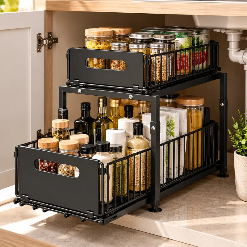 Premium 2-Piece Black Sliding Drawer Organiser Set.