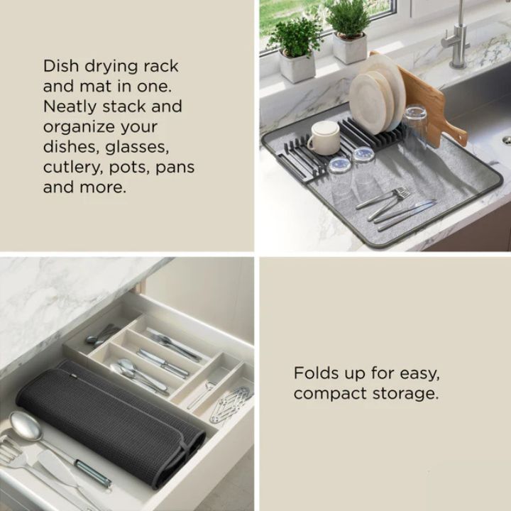 DryEase Dish Drying Rack with Absorbent Mat