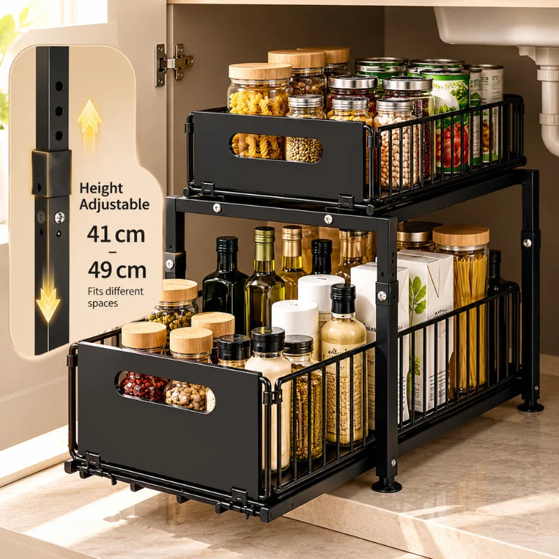 Premium 2-Piece Black Sliding Drawer Organiser Set.