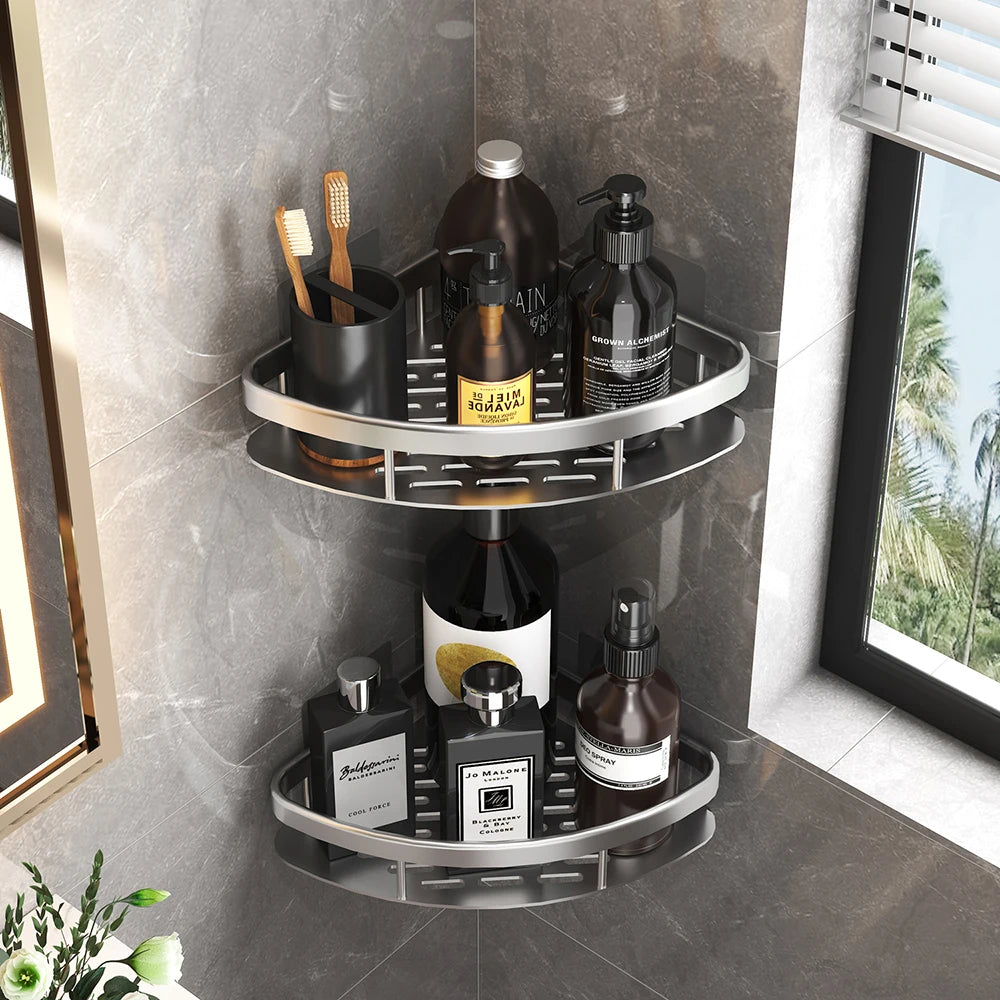 Minimalist Aluminium Bathroom Shelf Set – 2 Pieces