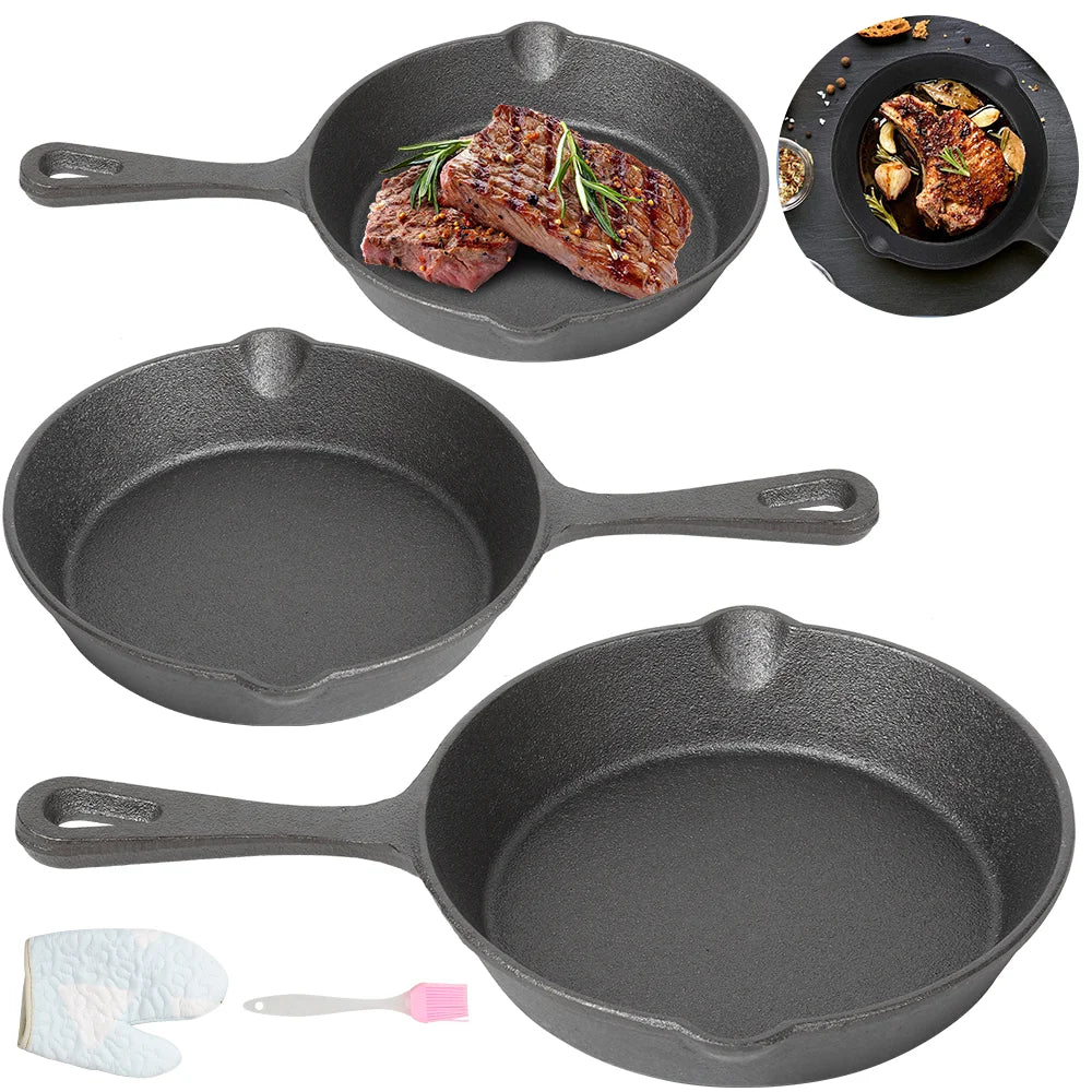 3-Piece Cast Iron Frying Pan Set – Multi-Use Skillets for Everyday Cooking