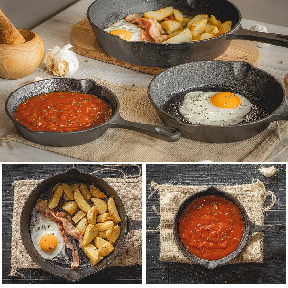 3-Piece Cast Iron Frying Pan Set – Multi-Use Skillets for Everyday Cooking