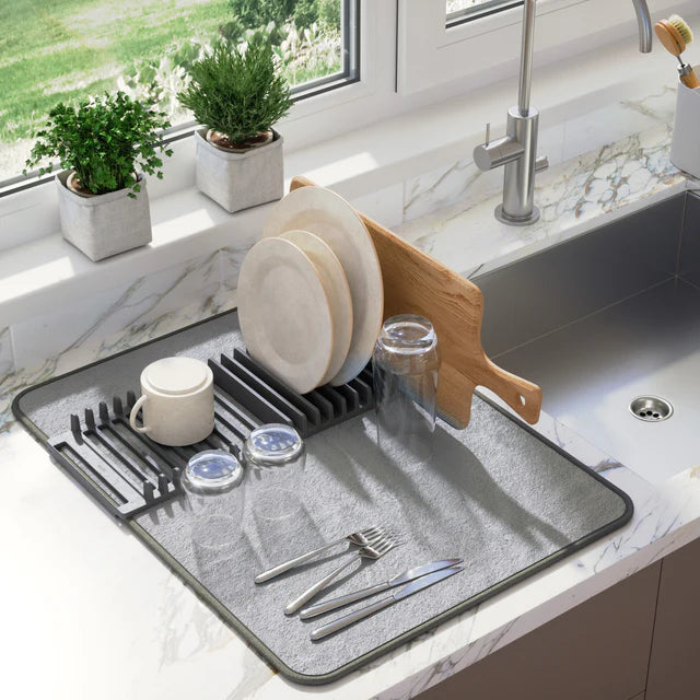 DryEase Dish Drying Rack with Absorbent Mat