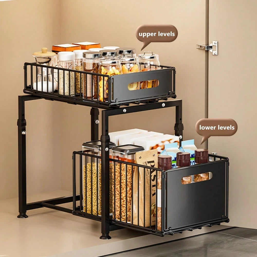 Premium 2-Piece Black Sliding Drawer Organiser Set