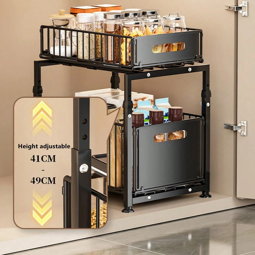 Premium 2-Piece Black Sliding Drawer Organiser Set