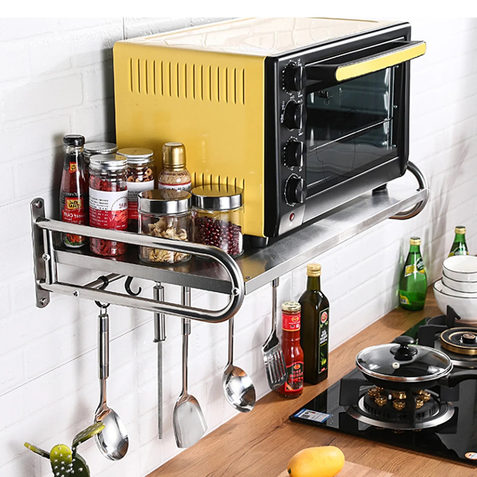 Premium Wall-Mounted Microwave Shelf (Stainless Steel)