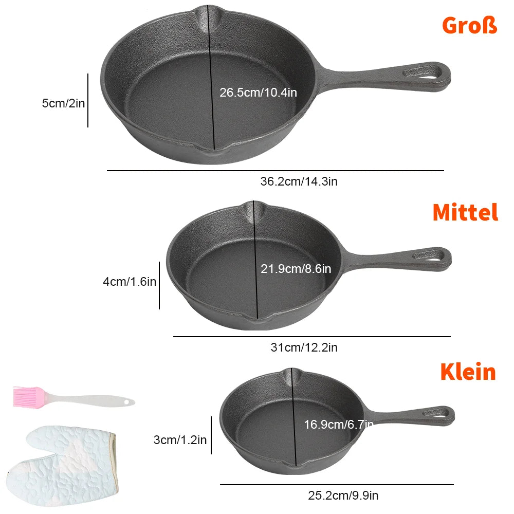 3-Piece Cast Iron Frying Pan Set – Multi-Use Skillets for Everyday Cooking