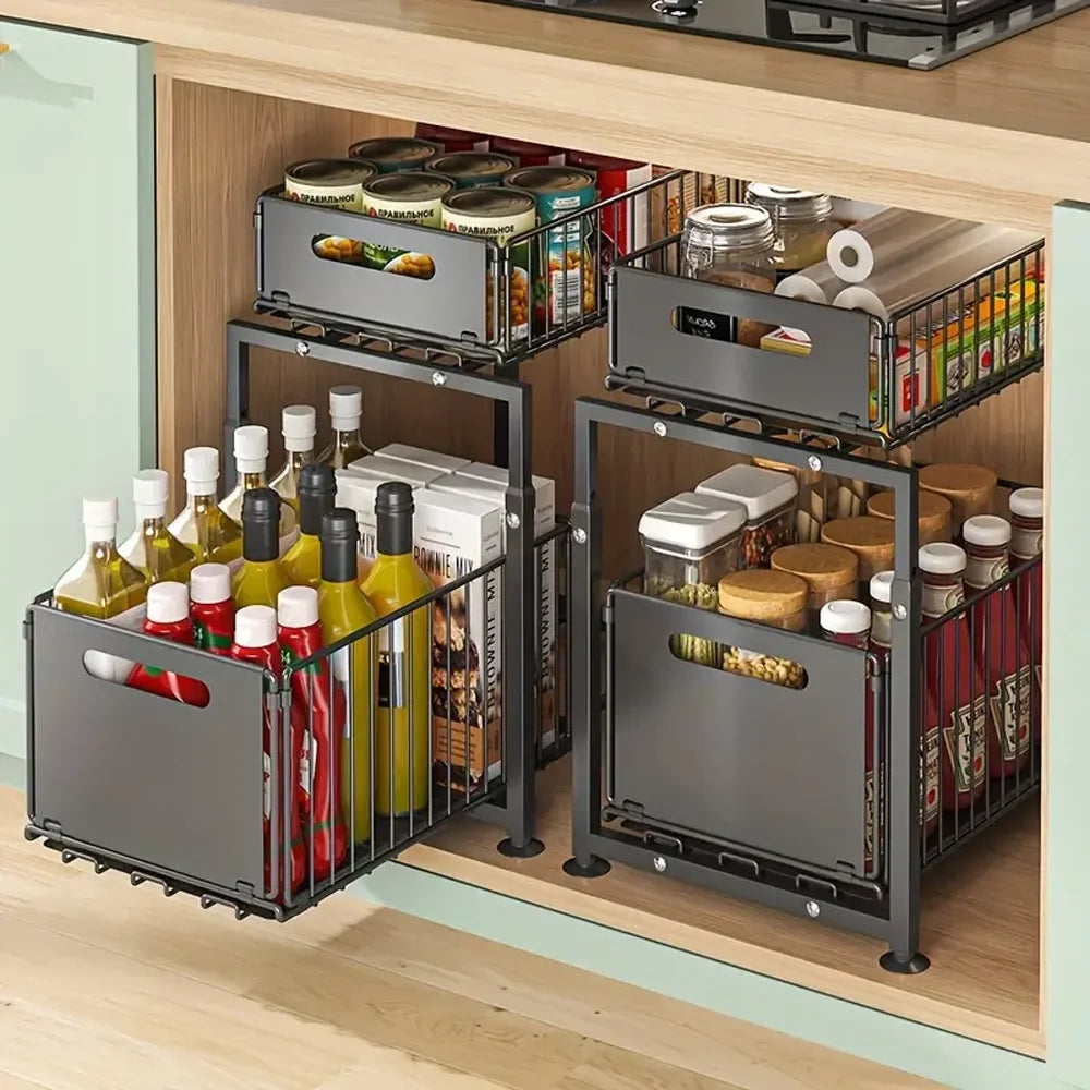 Premium 2-Piece Black Sliding Drawer Organiser Set