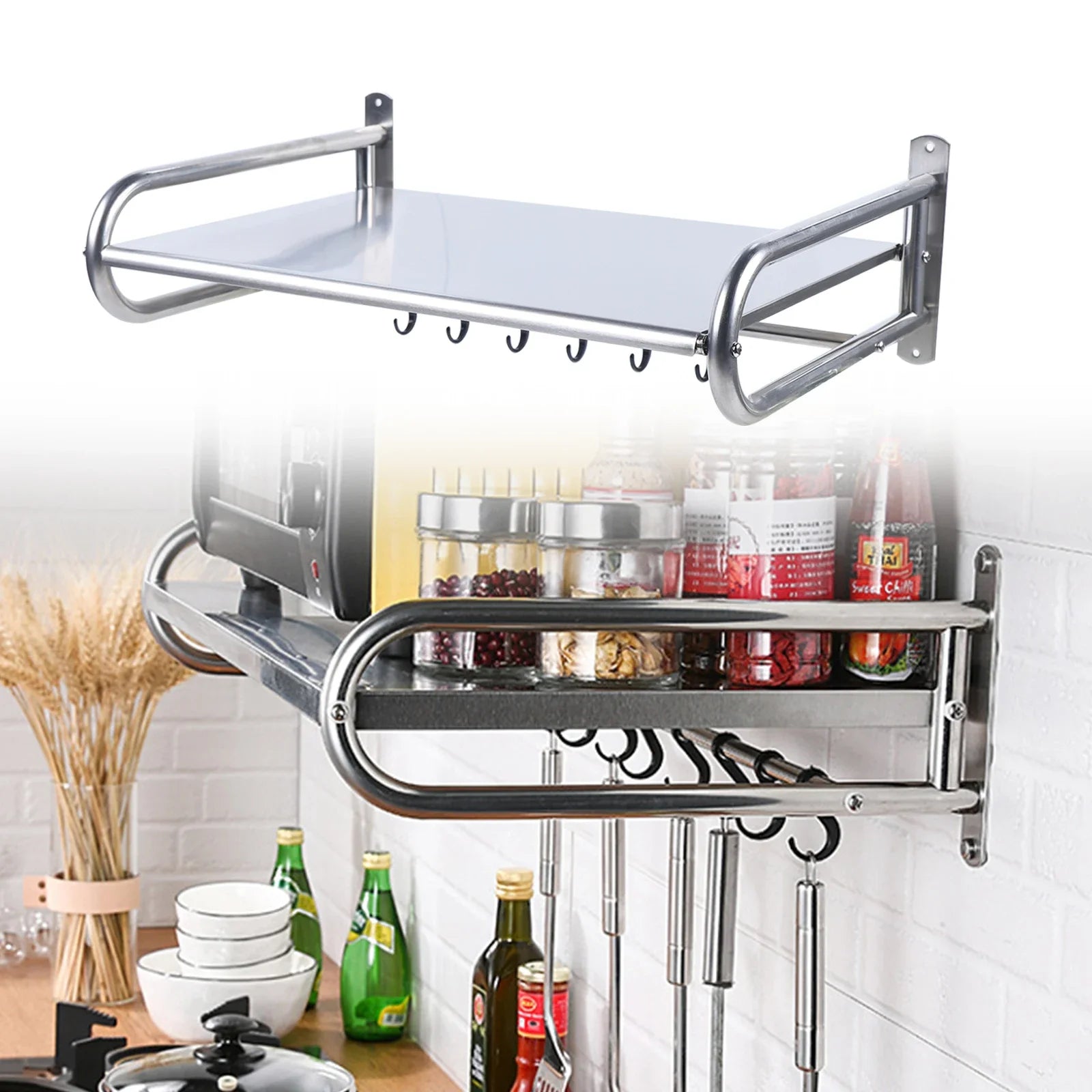 Premium Wall-Mounted Microwave Shelf (Stainless Steel)